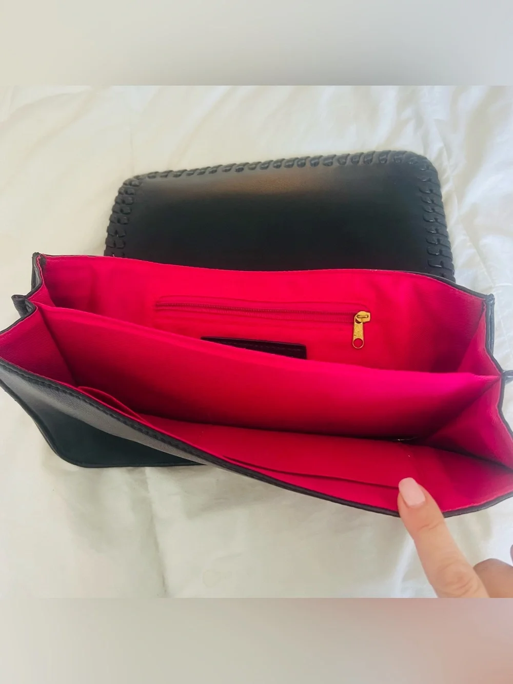 Forever 21 Black Clutch with Bright Pink Interior